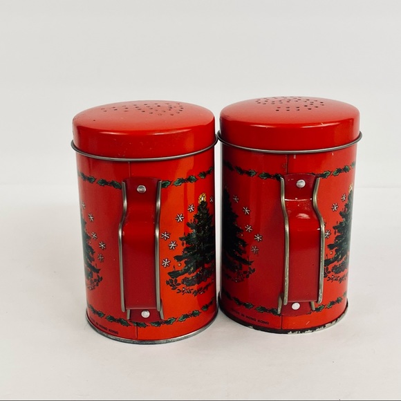 Vintage Christmas Tree Tin Salt Pepper Shakers - Picture 4 of 14